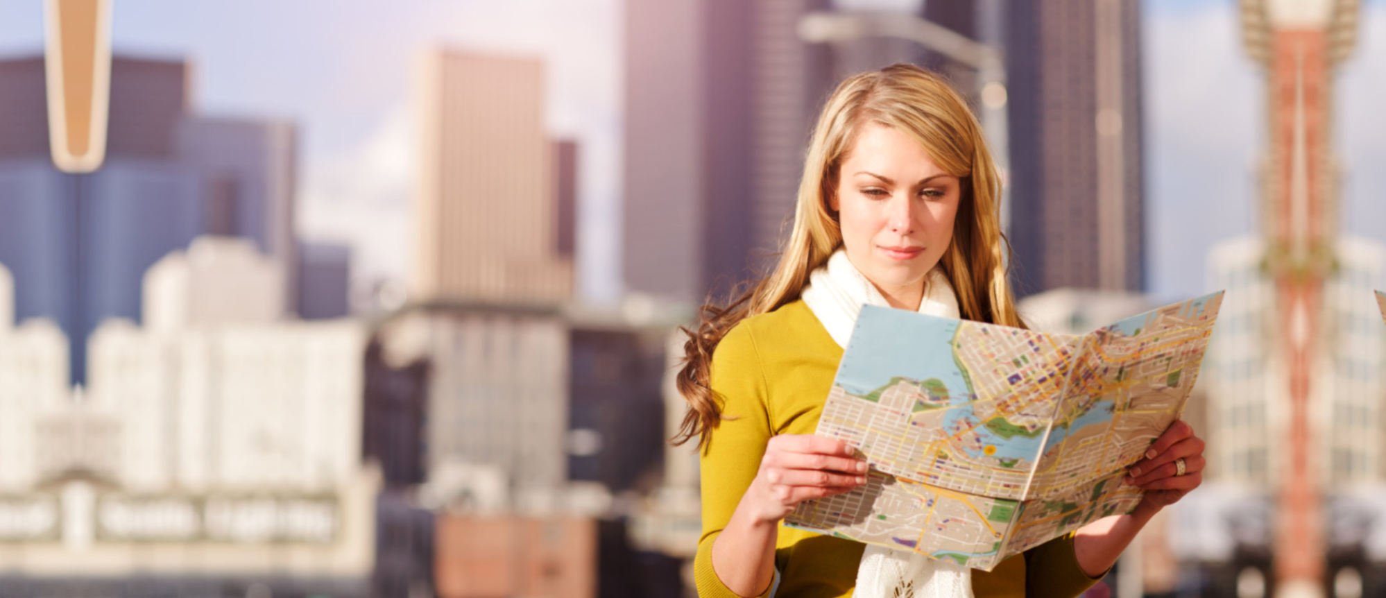 woman reading a map